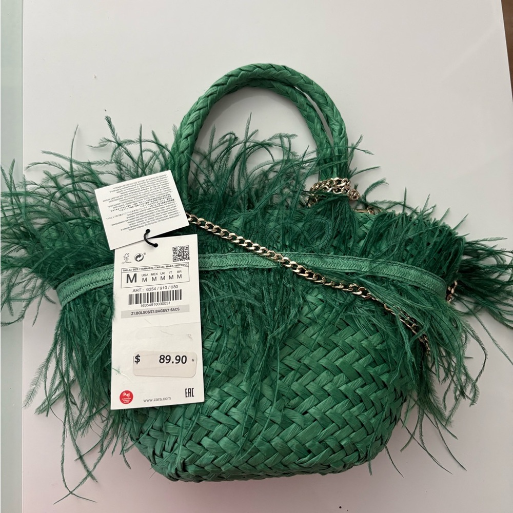 Zara Green Shoulder Bag with Fringe Detail
